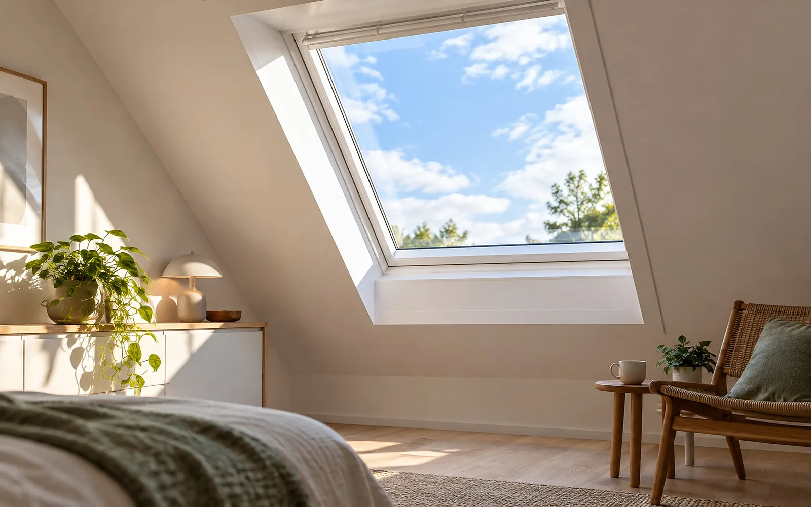 Helles Dachgeschosszimmer mit neuem Dachfenster